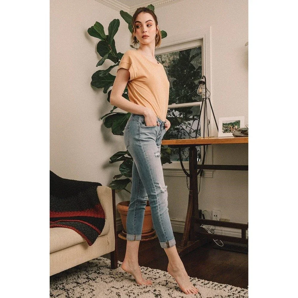 Women's Button-Up Distressed Skinny Light Jeans